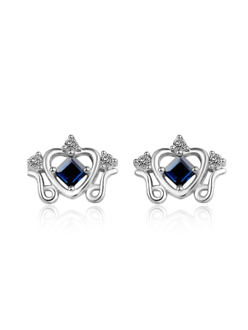 Sapphire Small Crown-shape Women Silver Stud Earrings