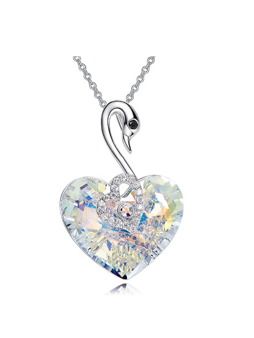 White Fashion Heart austrian Crystal Swan Pendant Copper Necklace