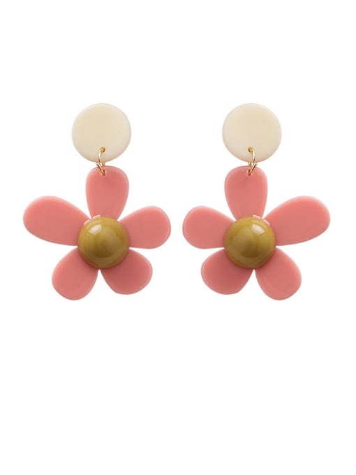 A Pink Alloy With Gold Plated Fashion  Acrylic Flower Stud Earrings