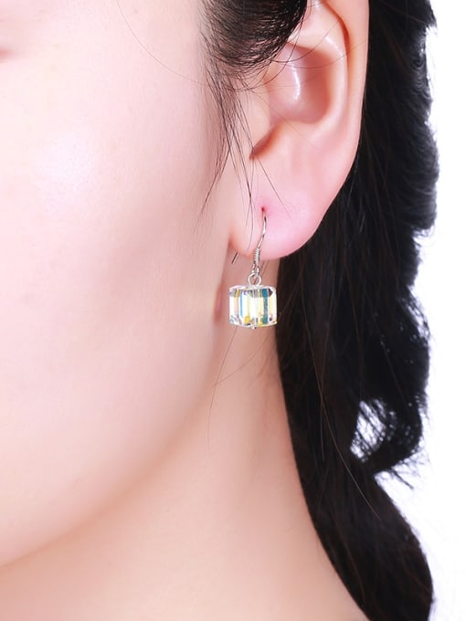 One Silver Women Square Shaped Zircon Drop Earrings 1
