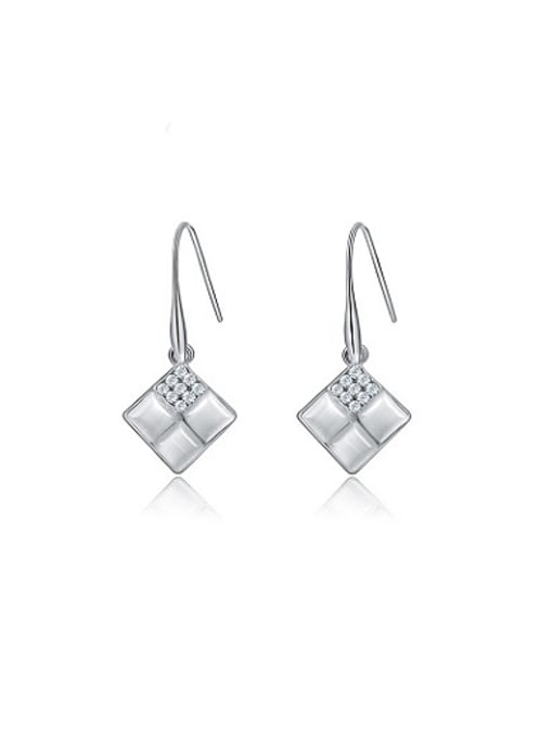 Platinum Platinum Plated Square Shaped Austria Crystal Drop Earrings