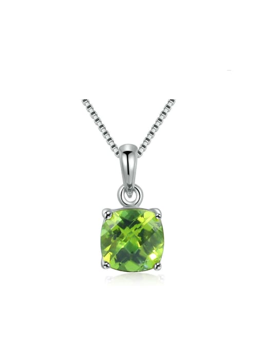 ZK Natural Square Olivine  White Gold Plated Pendant 0