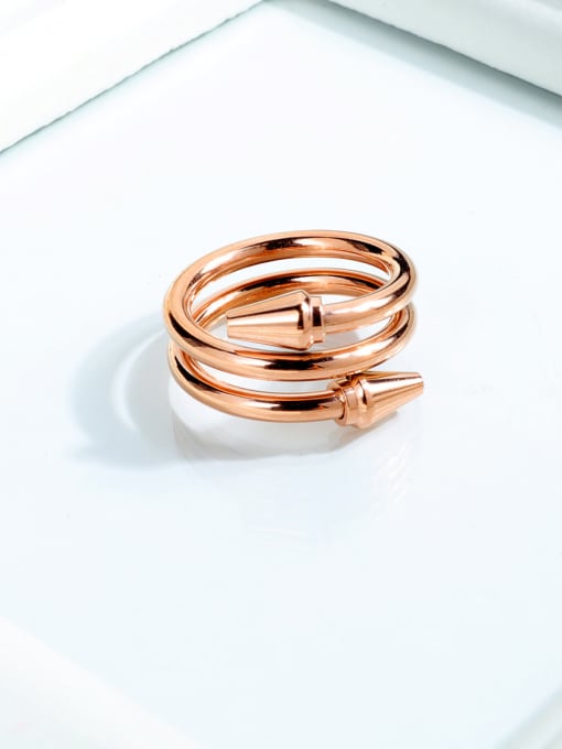 Open Sky Titanium With Rose Gold Plated Simplistic Fashion multi-circle  Band Rings 3