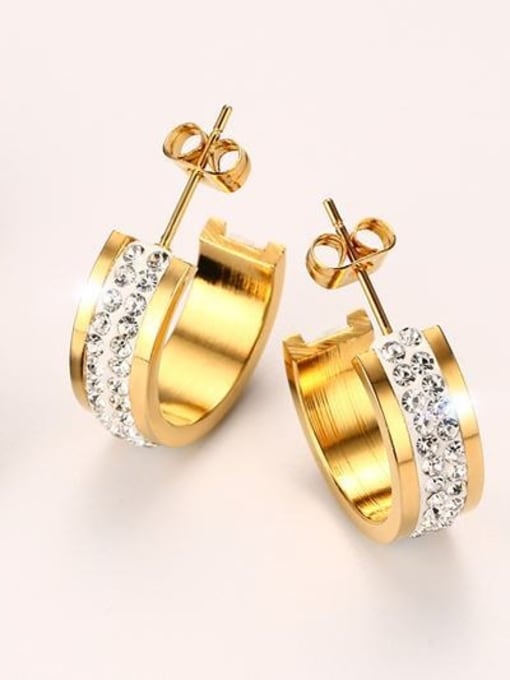 Golden Exquisite Gold Plated Geometric Shaped Rhinestone Clip Earrings