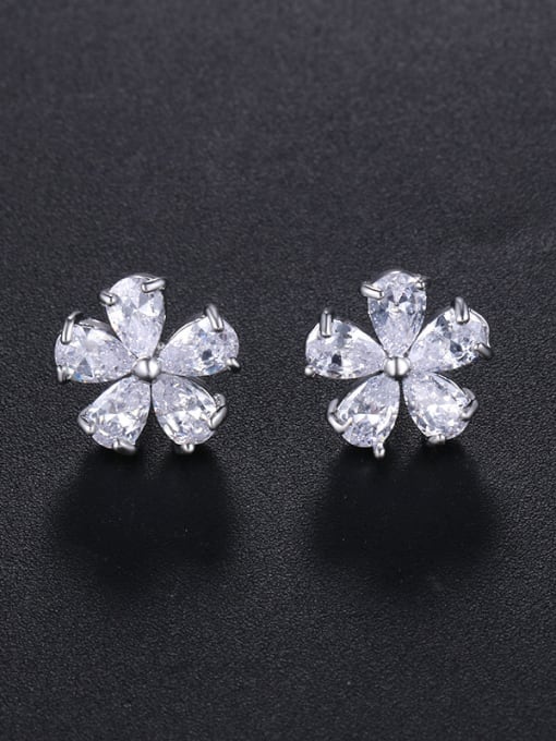 Mo Hai Copper With Platinum Plated Simplistic Flower Stud Earrings 1