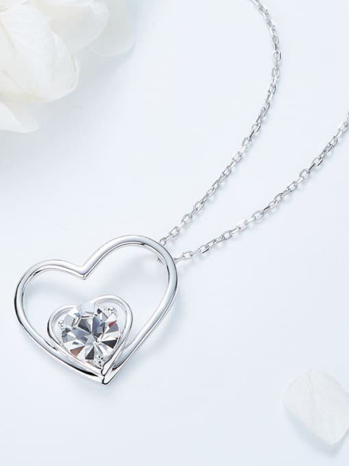 CEIDAI Simple austrian Crystal Hollow Heart-shaped Pendant 925 Silver Necklace 2
