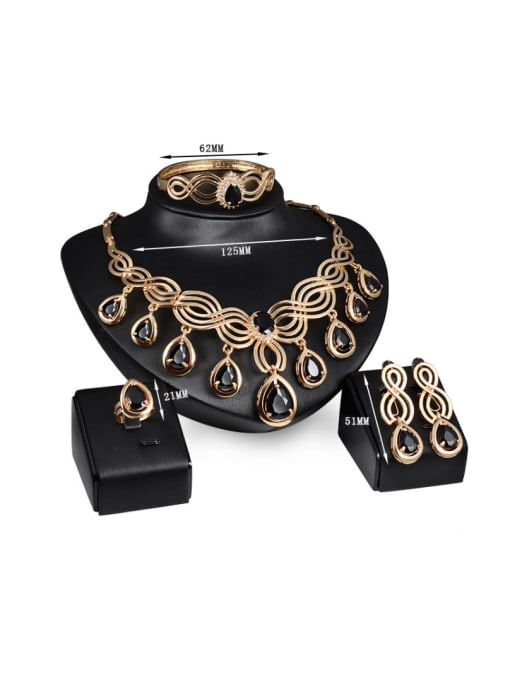 BESTIE 2018 2018 Alloy Imitation-gold Plated Ethnic style Water Drop shaped Stones Four Pieces Jewelry Set 2