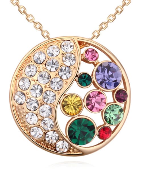 multi-color Fashion Cubic austrian Crystals Round Pendant Alloy Necklace