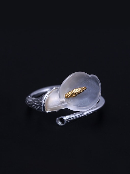 SILVER MI Crystal Flower Calla Opening Ring