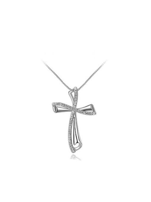 Platinum Charming Cross Shaped Austria Crystal Necklace