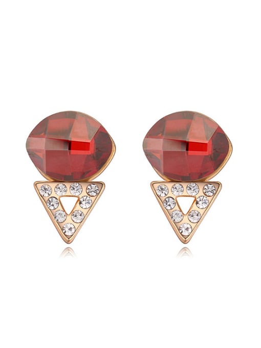 red Personalized Oval austrian Crystals Alloy Stud Earrings