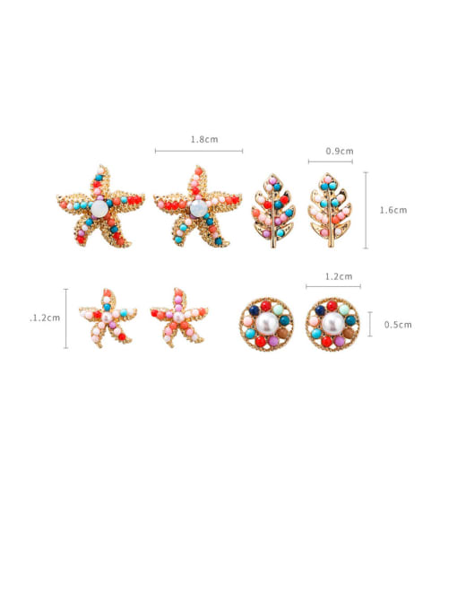 Girlhood Alloy With  Artificial Pearl  Bohemia Colorful Sea Star Round Stud Earrings 4