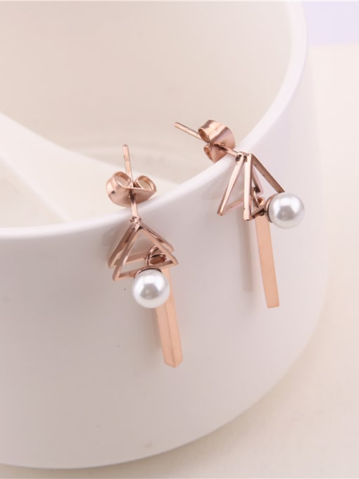 GROSE Rose Gold Triangle Artificial Pearl Earrings 1