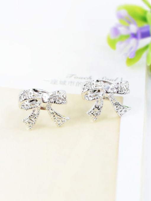 Lang Tony Women Elegant Bowknot Shaped Zircon Earrings 1