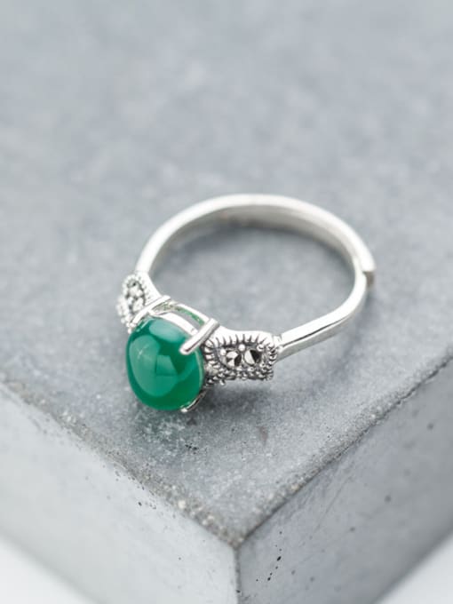 green Vintage Green Oval Shaped Stone S925 Silver Ring