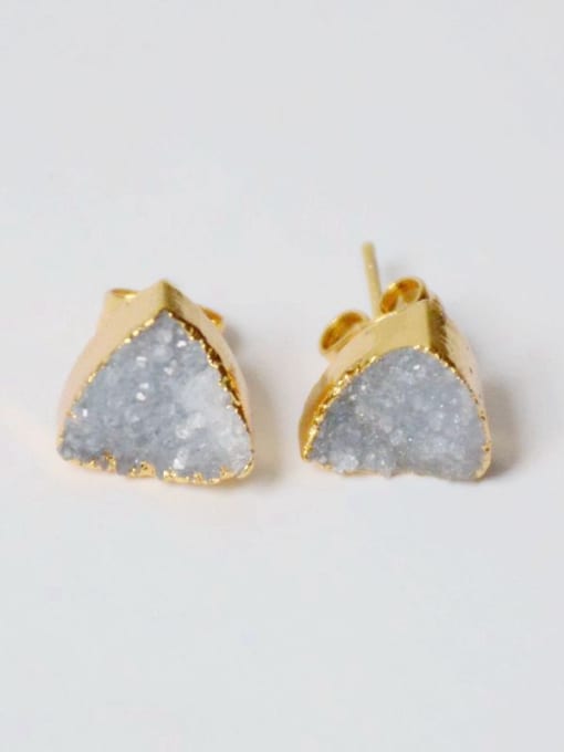 White Tiny Triangle Natural Crystal Gold Plated Stud Earrings
