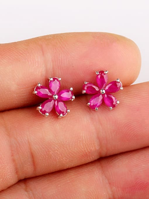 Red S925 Sterling Silver Needle Small Flowers Frosted Fresh And Multipurpose stud Earring