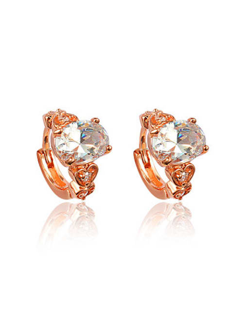 Rose Gold White Drill SAN18KRGPE734 High Quality 18K Gold Plated Geometric Zircon Clip Earrings