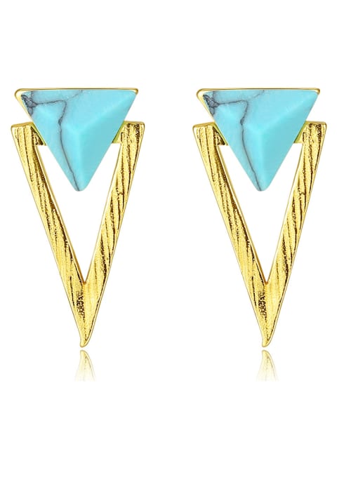 CCUI 925 Sterling Silver With Turquoise Simplistic Triangle Stud Earrings 0