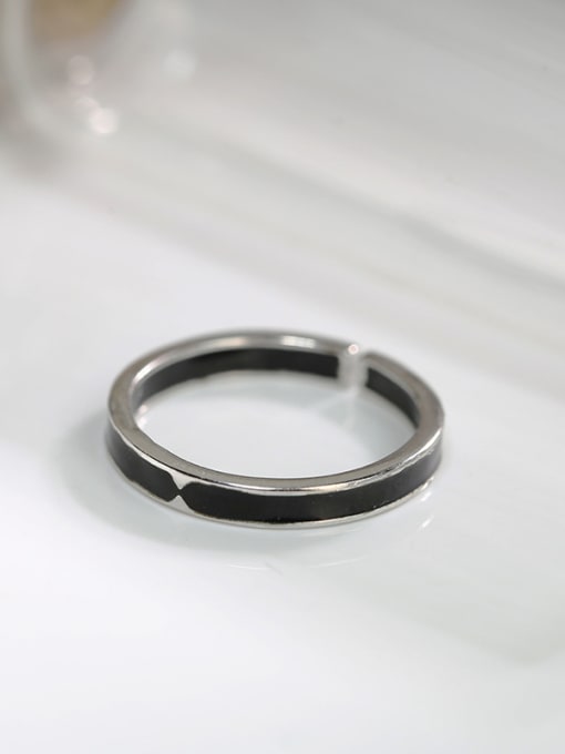 Peng Yuan Simple Black Enamel 925 Silver Women Ring 0