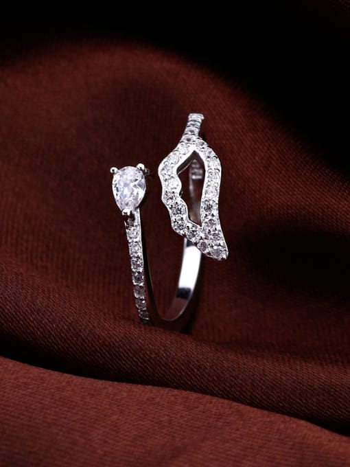 OUXI Simple Zircon Silver Opening Ring 2