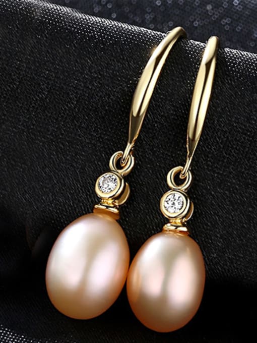 Pink Sterling Silver 8-9mm Freshwater Pearl Gold Stud Earrings