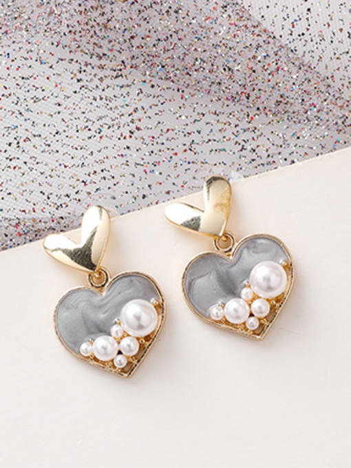 D grey Alloy With  Artificial Pearl  Fashion Candy Colors Heart Stud Earrings