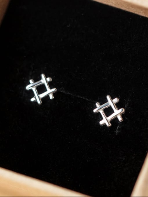 Rosh S925 Silver Well Character Small Square Fashionable Stud cuff earring 2