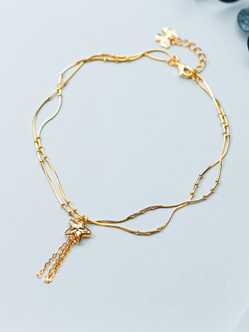 Golden Exquisite Gold Plated Star Shaped Tassel S925 Silver Bracelet