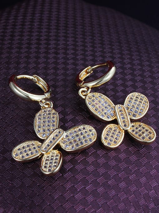 SANTIAGO Exquisite 18K Gold Butterfly Shaped Zircon Drop Earrings 1