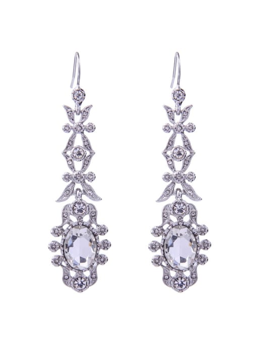Silver -2 Artificial Crystals Sparking Flower Shaped Drop Earrings