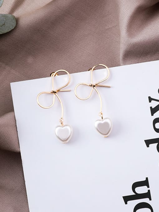 C bow Alloy With Gold Plated Trendy Bowknot Imitation Pearl Drop Earrings