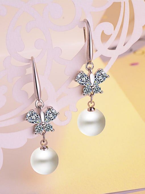 Rosh Fashion Little Zirconias Butterfly Imitation Pearl Earrings 2