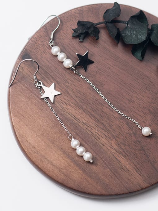 Rosh Sterling Silver Star imitation pearl unsymmetrical Earrings 2