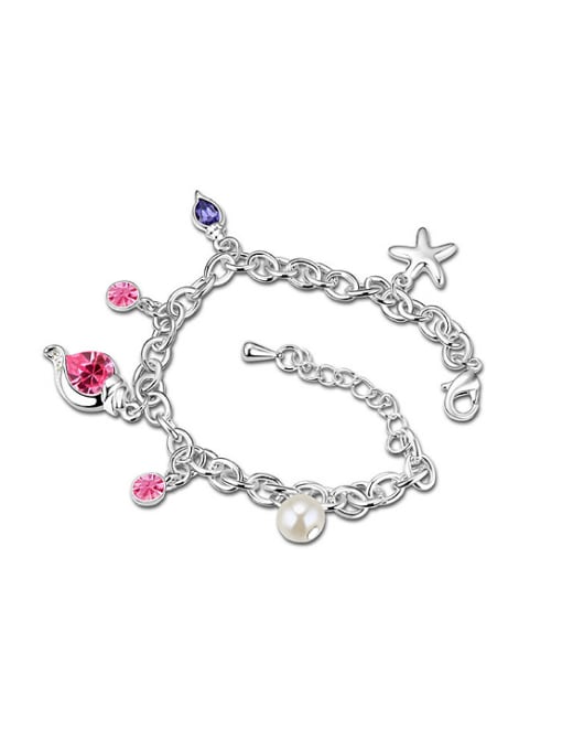 pink Personalized Shiny austrian Crystals Imitation Pearl Alloy Bracelet