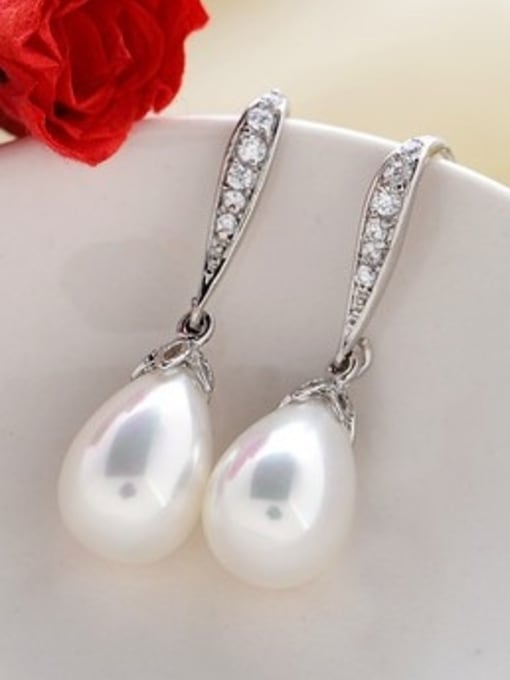 BLING SU Copper With Platinum Plated Fashion Water Drop  Pearl  Hook Earrings 3