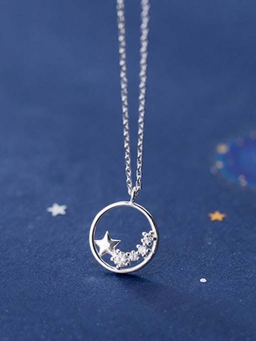 Rosh 925 Sterling Silver With  Cubic Zirconia Simplistic Star Necklaces