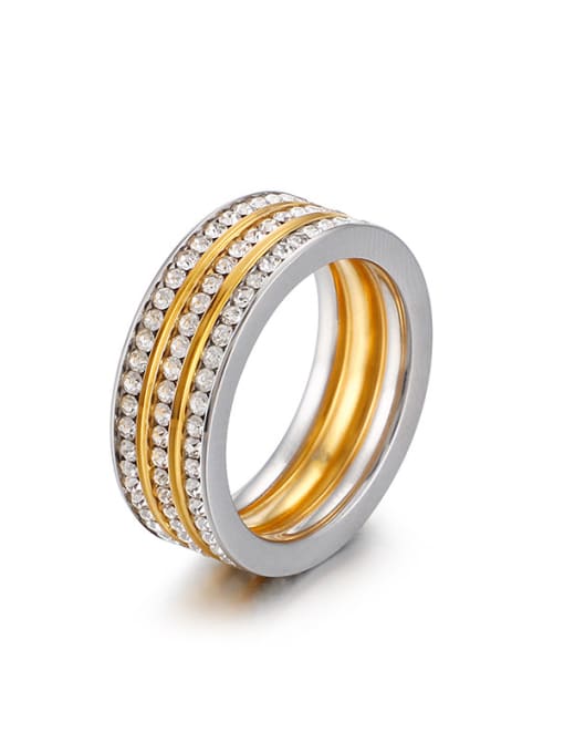 Inter gold Stainless Steel With Rhinestone Trendy Band Rings