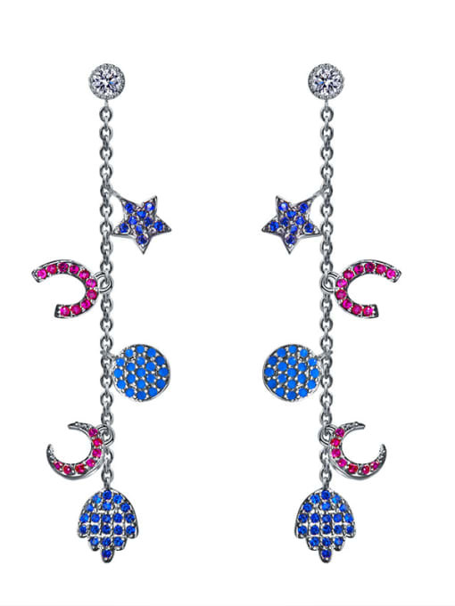 ALI New fashion slim star moon long tassel earrings 3