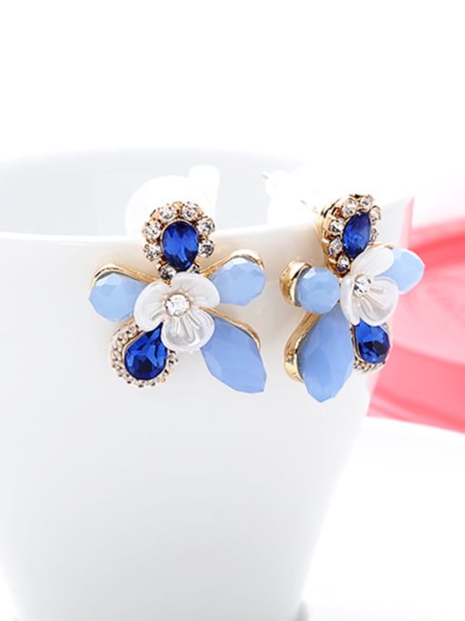 blue Fashion Blue Crystal Flower Shaped Stud Earrings