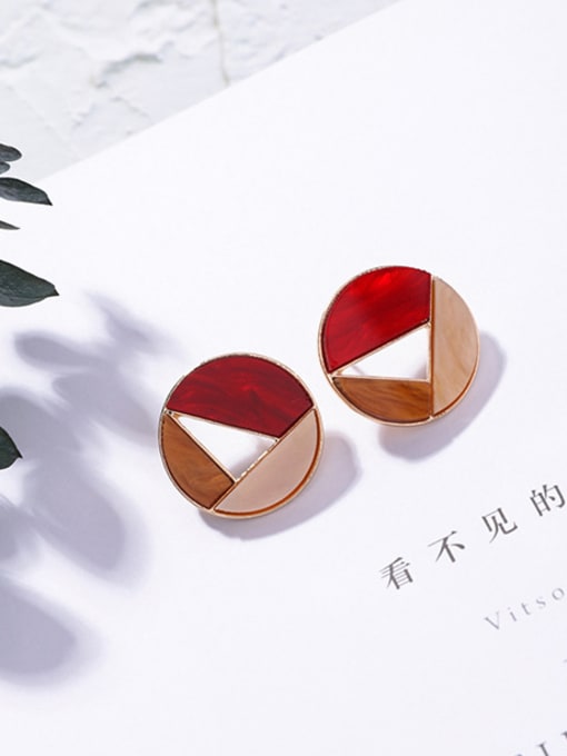 C circle (red rice) Alloy With Acrylic Texture Coloured Stud Earrings