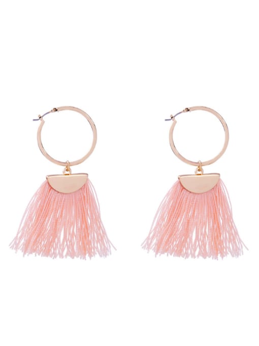 Pink -1 Fan and Round Shaped Women Fashion Tassel Earrings