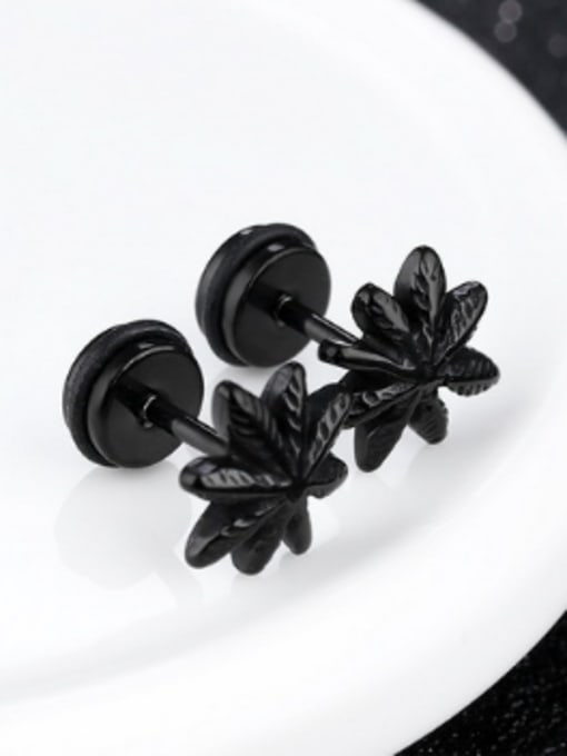 black Tiny Flowery Titanium Stud Earrings