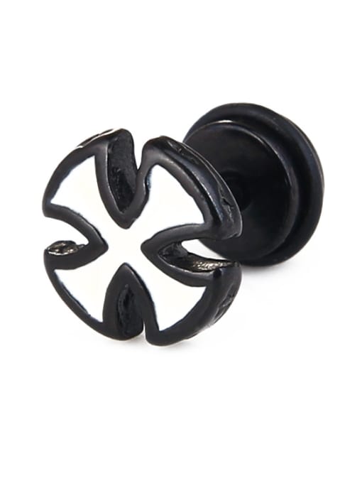 black Stainless Steel With Black Gun Plated Simplistic Cross Stud Earrings