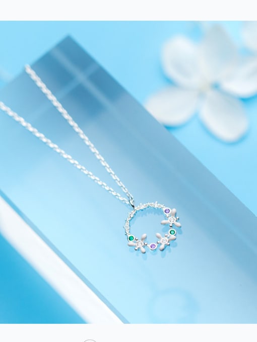 S925 Silver Necklace S925 Silver Necklace lady wind temperament diamond studded Necklace sweet circle flower clavicle chain D4212