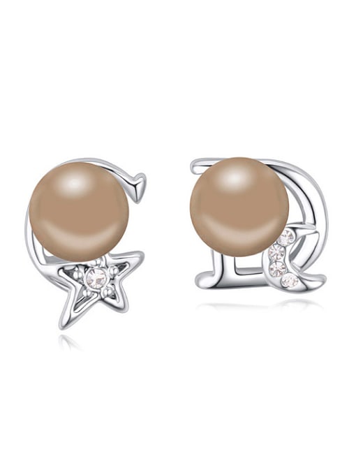 QIANZI Fashion Imitation Pearls Little Moon Star Alloy Stud Earrings 0