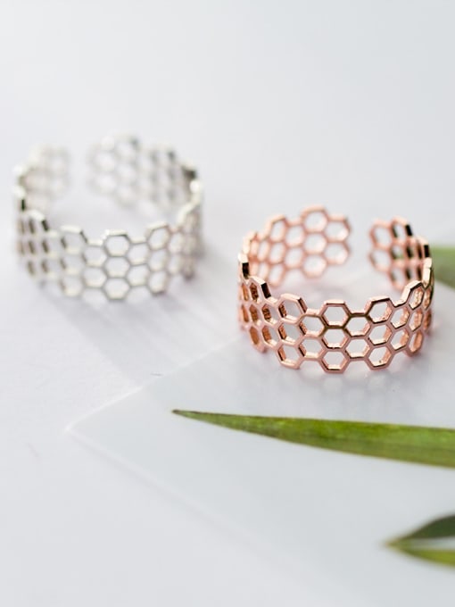 Rosh 925 Sterling Silver With 14k Rose Gold Plated Fashion honeycomb Band Rings 0