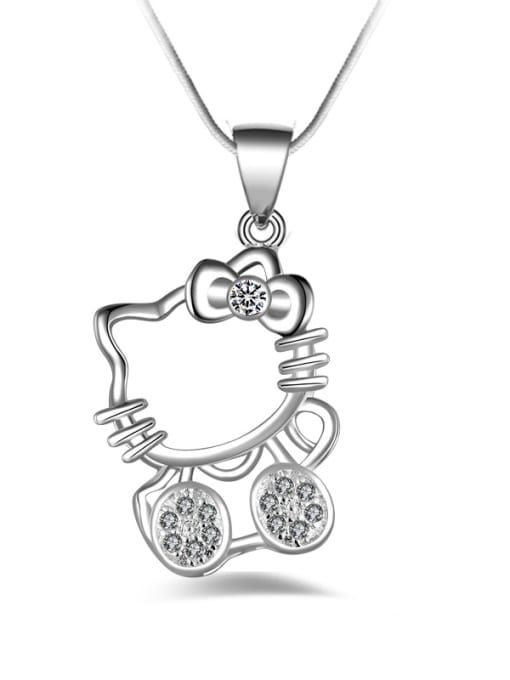 White Fashion Cartoon Kitty Zirconias Copper Necklace