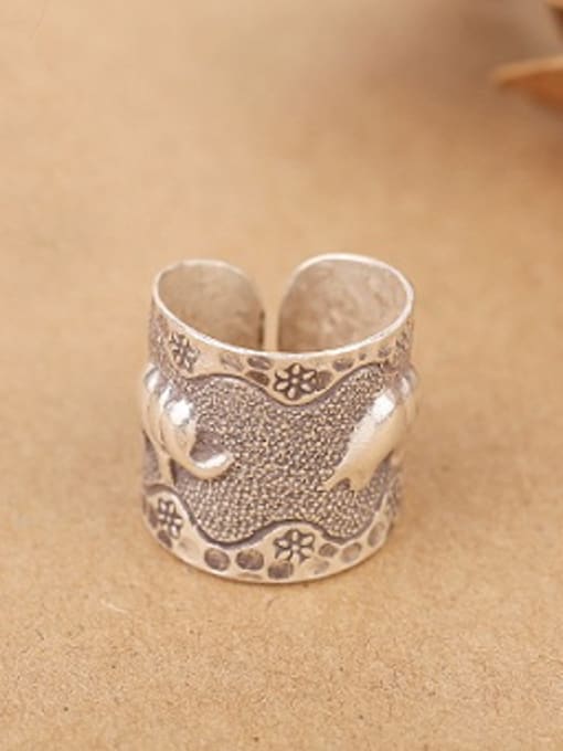 Peng Yuan Retro Little Elephant Silver Ring 0