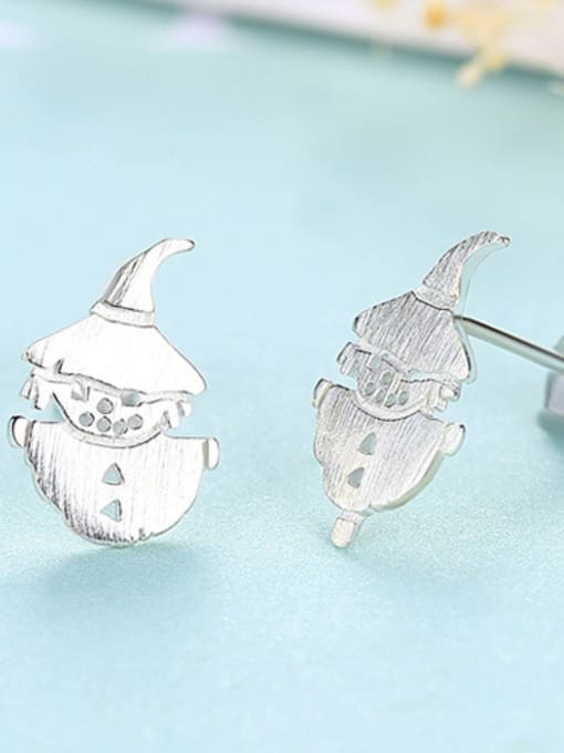 Platinum -16E08 925 Sterling Silver With Gold Plated Cute Scarecrow  Stud Earrings